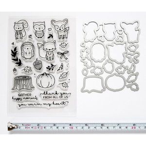 NEW WOODLAND LITTLES Owl Fox Deer Leaves, Pumpkin, Acorn Clear Stamps & Dies Set